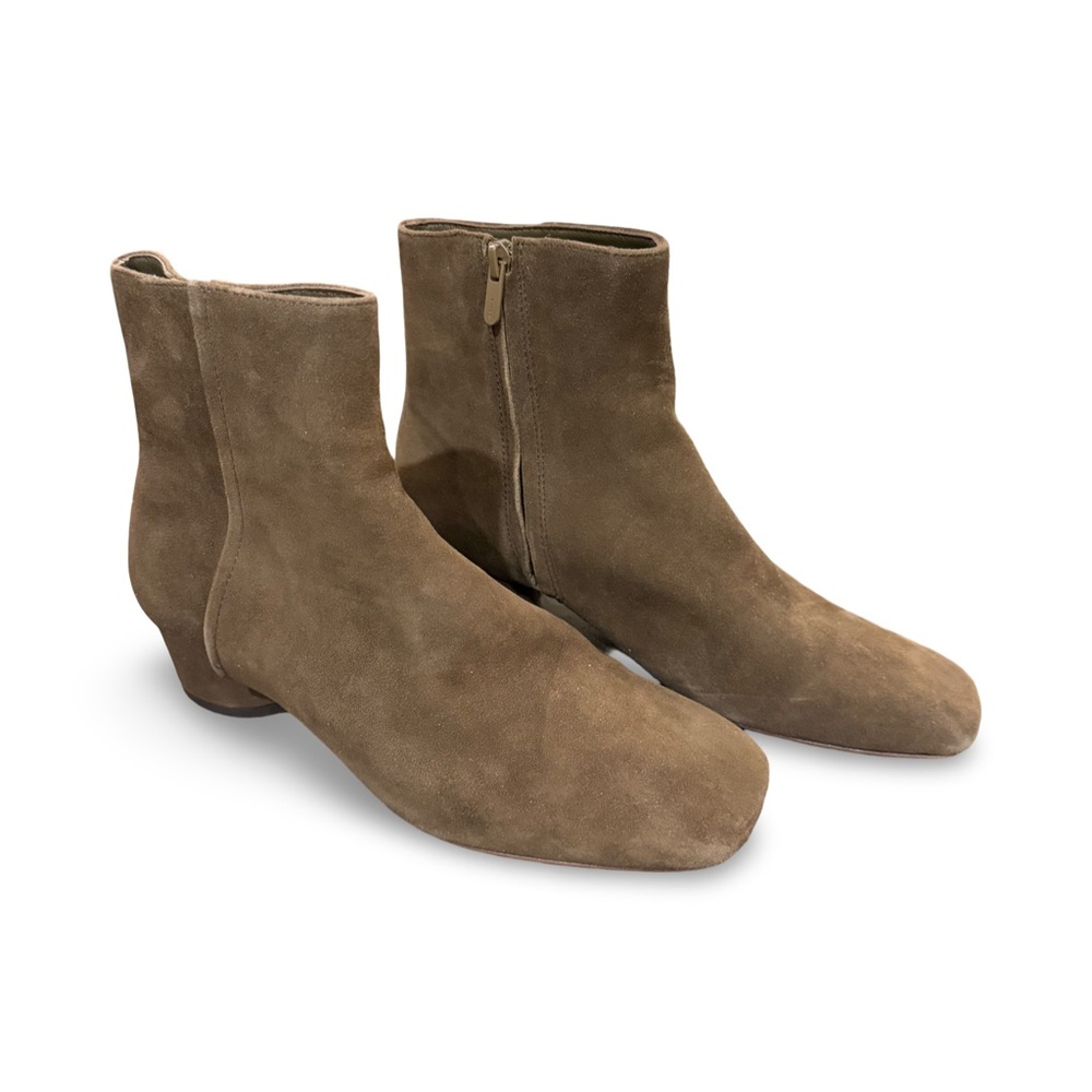 Vince Hilda Brown Suede Ankle Boots Square Toe Block Heel 7.5 - Picture 2 of 6